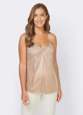 Heine Sleeveless Lace Silk Blend Cami Top | Grattan