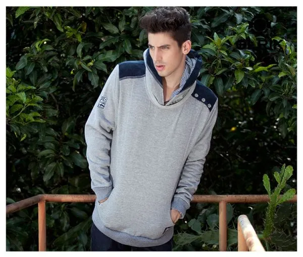 Hoodie Jumper for men with Sport style Badge embroidery and shoulder stri