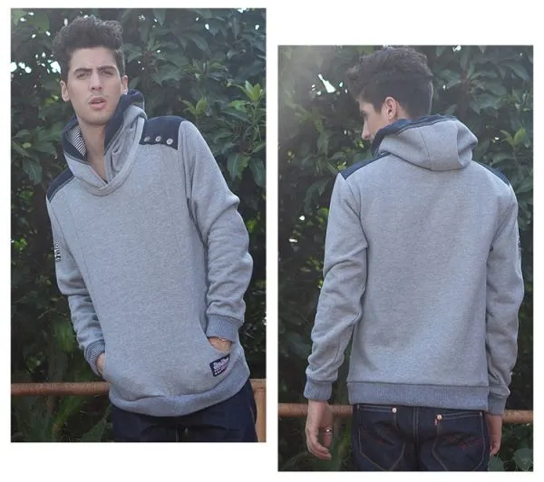 Hoodie Jumper for men with Sport style Badge embroidery and shoulder stri