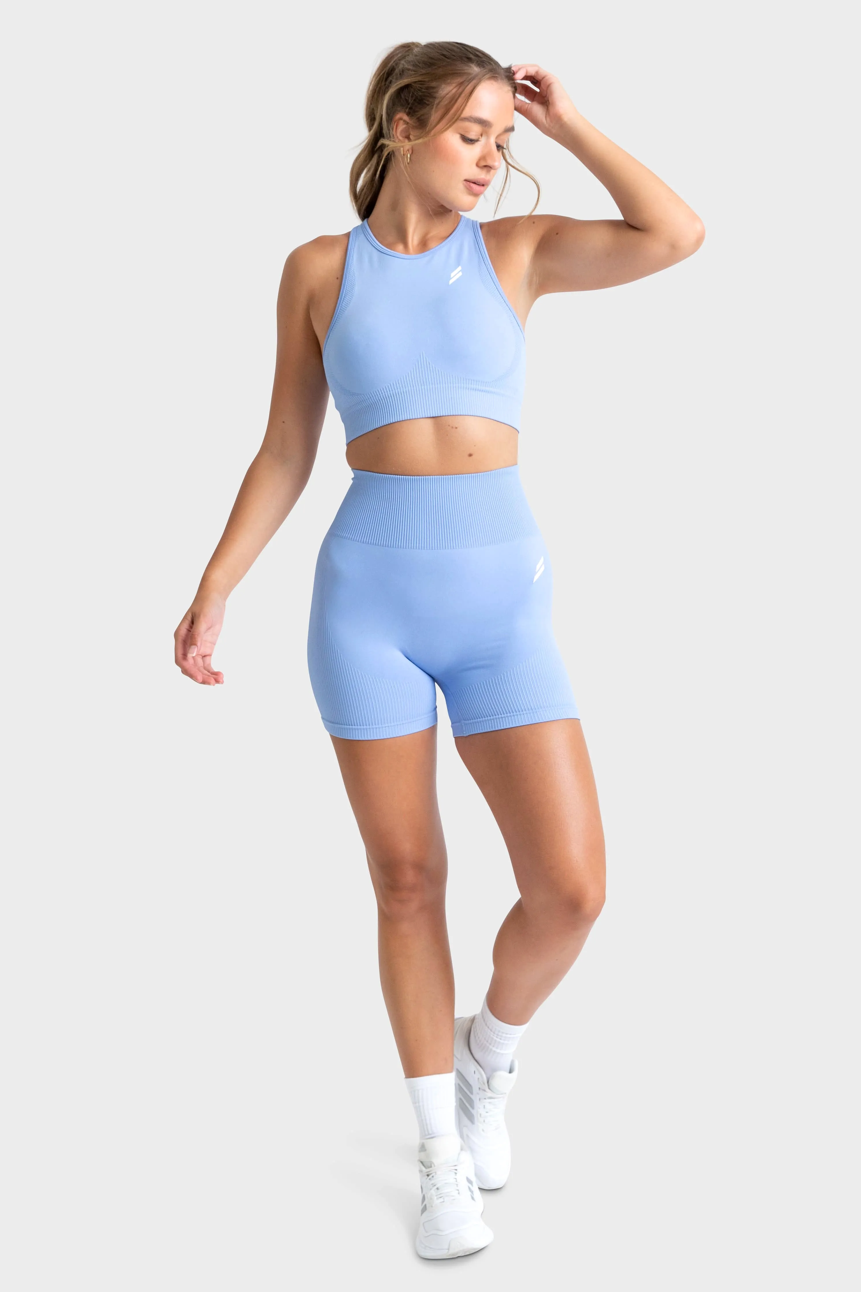 Impact Solid High-Neck Crop - Baby Blue