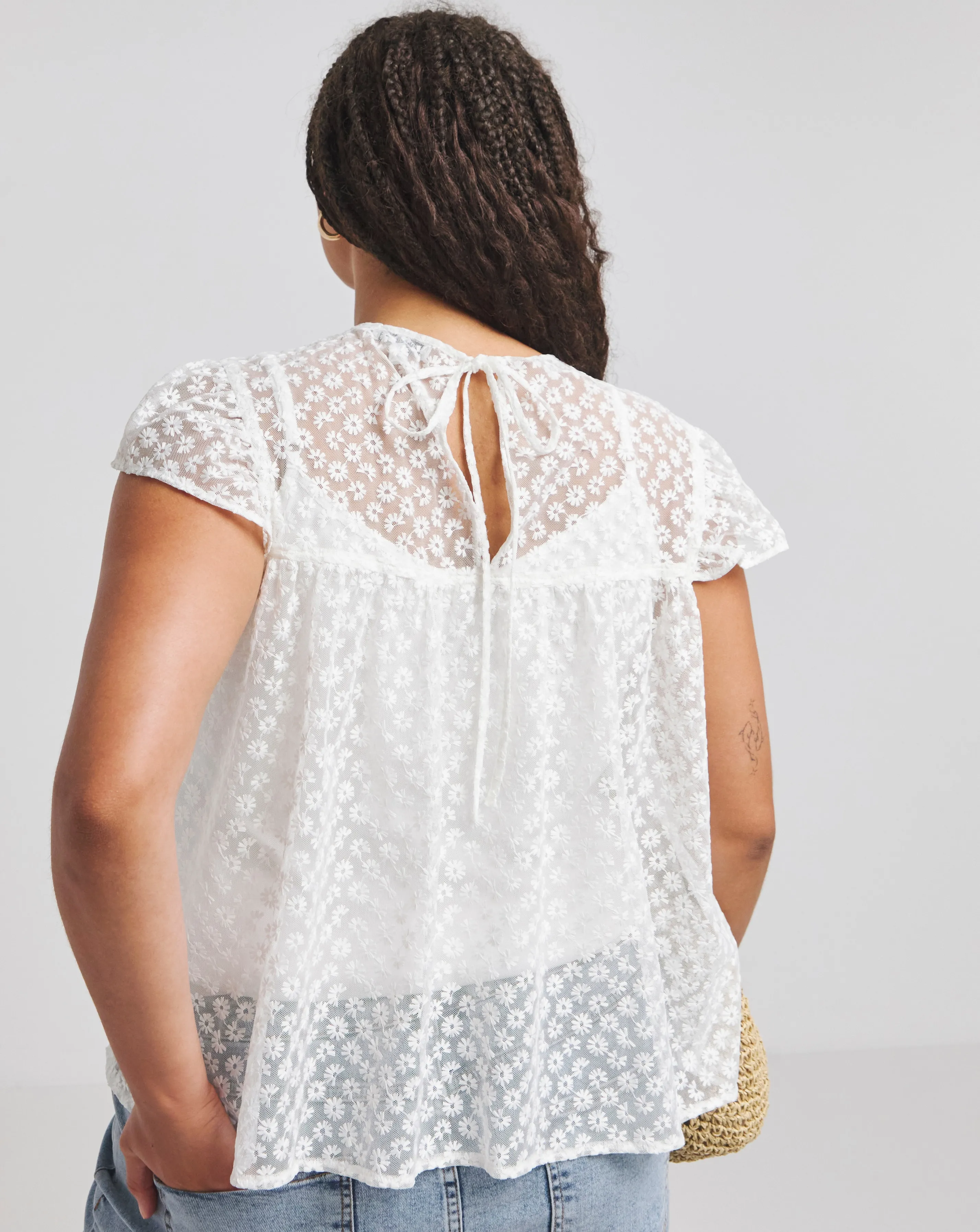 Ivory Frill Sleeve Daisy Sleeveless Lace Top | Simply Be