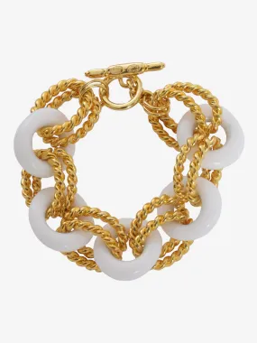 Kenneth Jay Lane Gold And White Link Bracelet