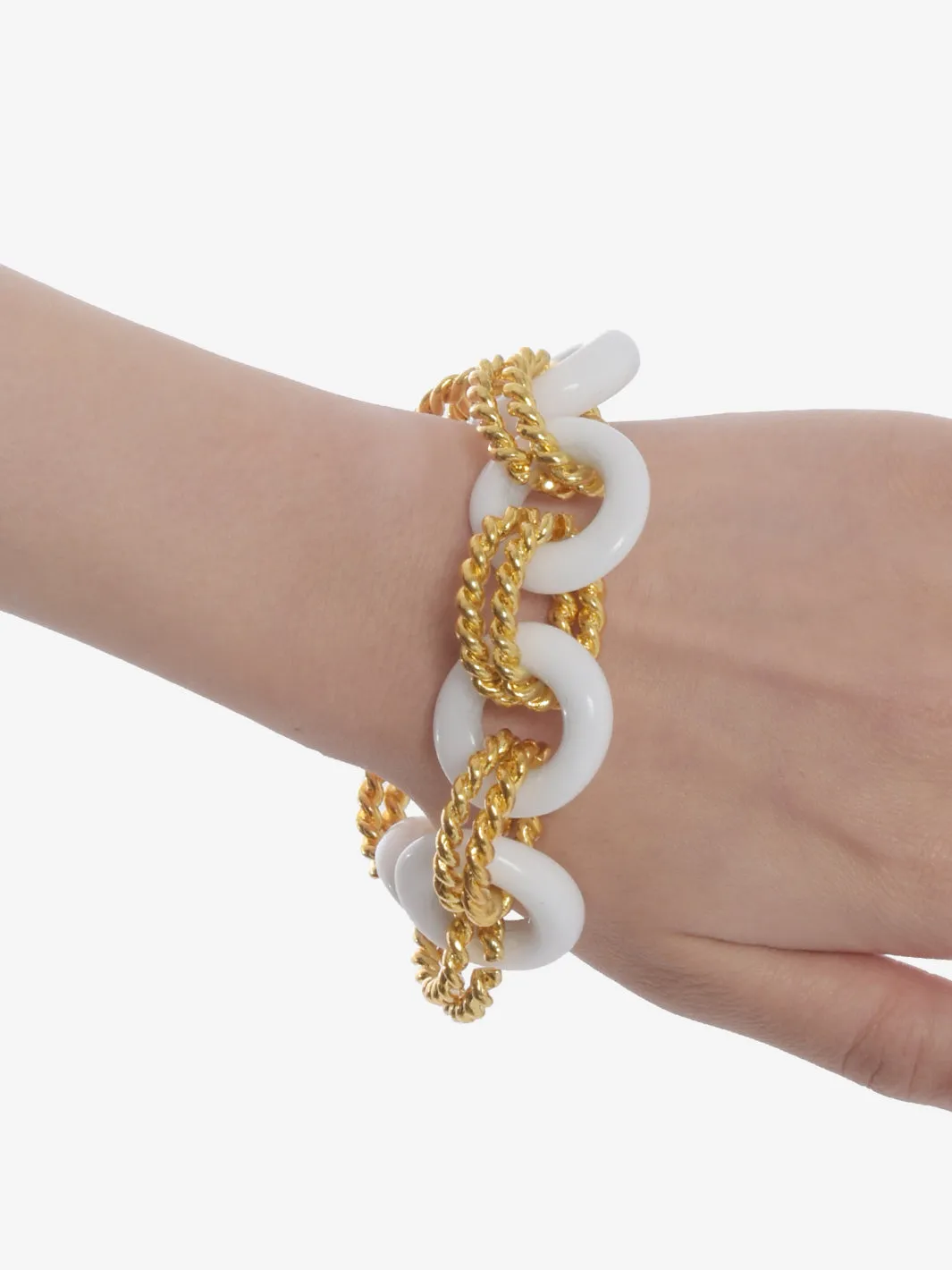 Kenneth Jay Lane Gold And White Link Bracelet