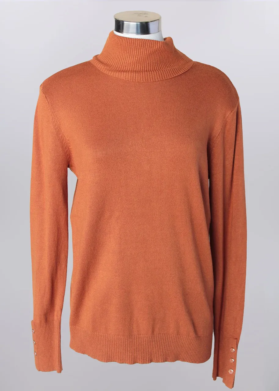 KEREN HART, LTD SWEATER *MISSY* PUMPKIN TURTLENECK SOLID LS