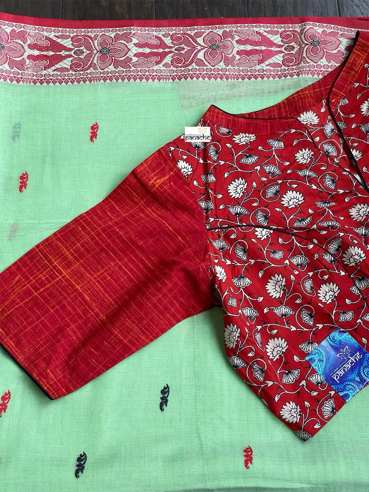 Khadi Cotton Dongria - Light Green Red HandWoven