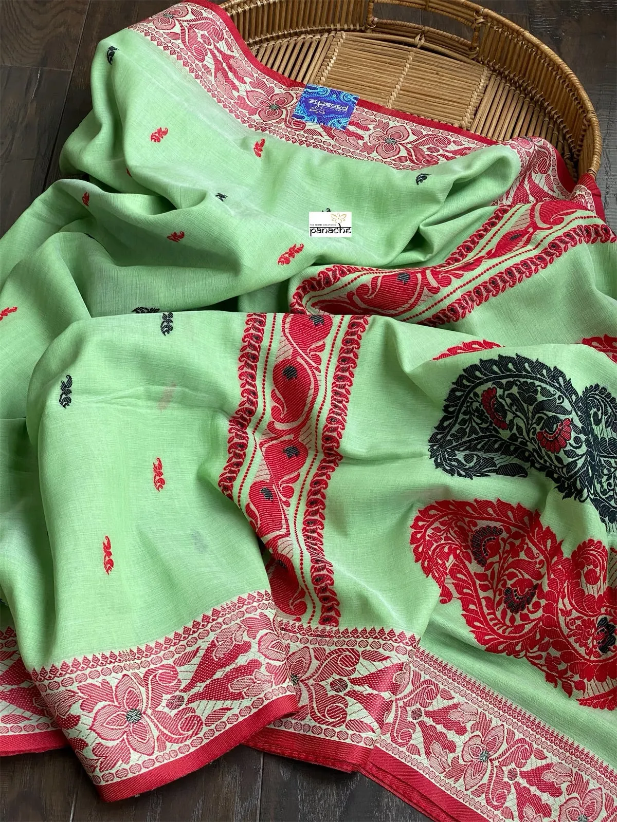 Khadi Cotton Dongria - Light Green Red HandWoven