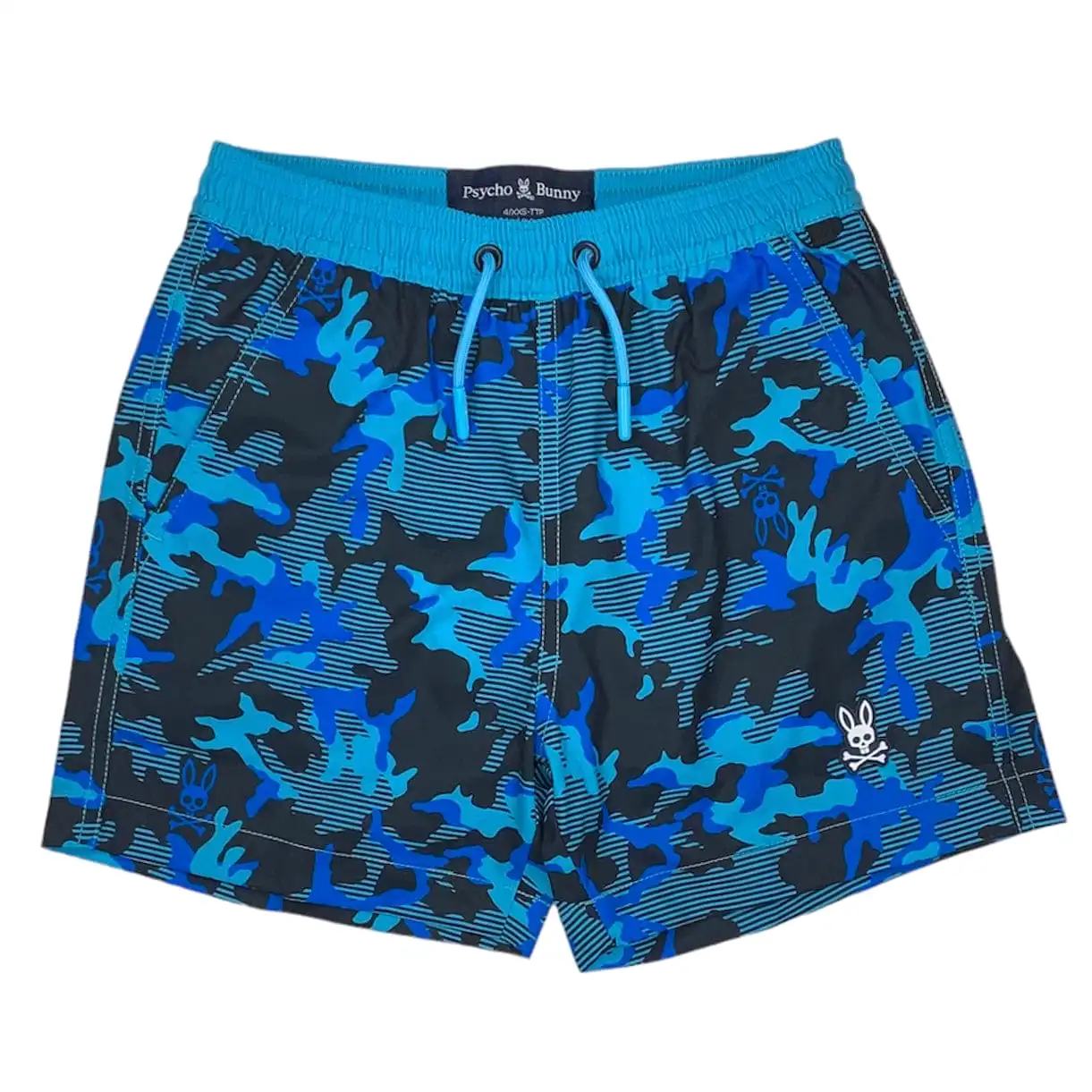 Kids Psycho Bunny Rye All Over Print Swim Trunk (Navy) B0W913Y1PO