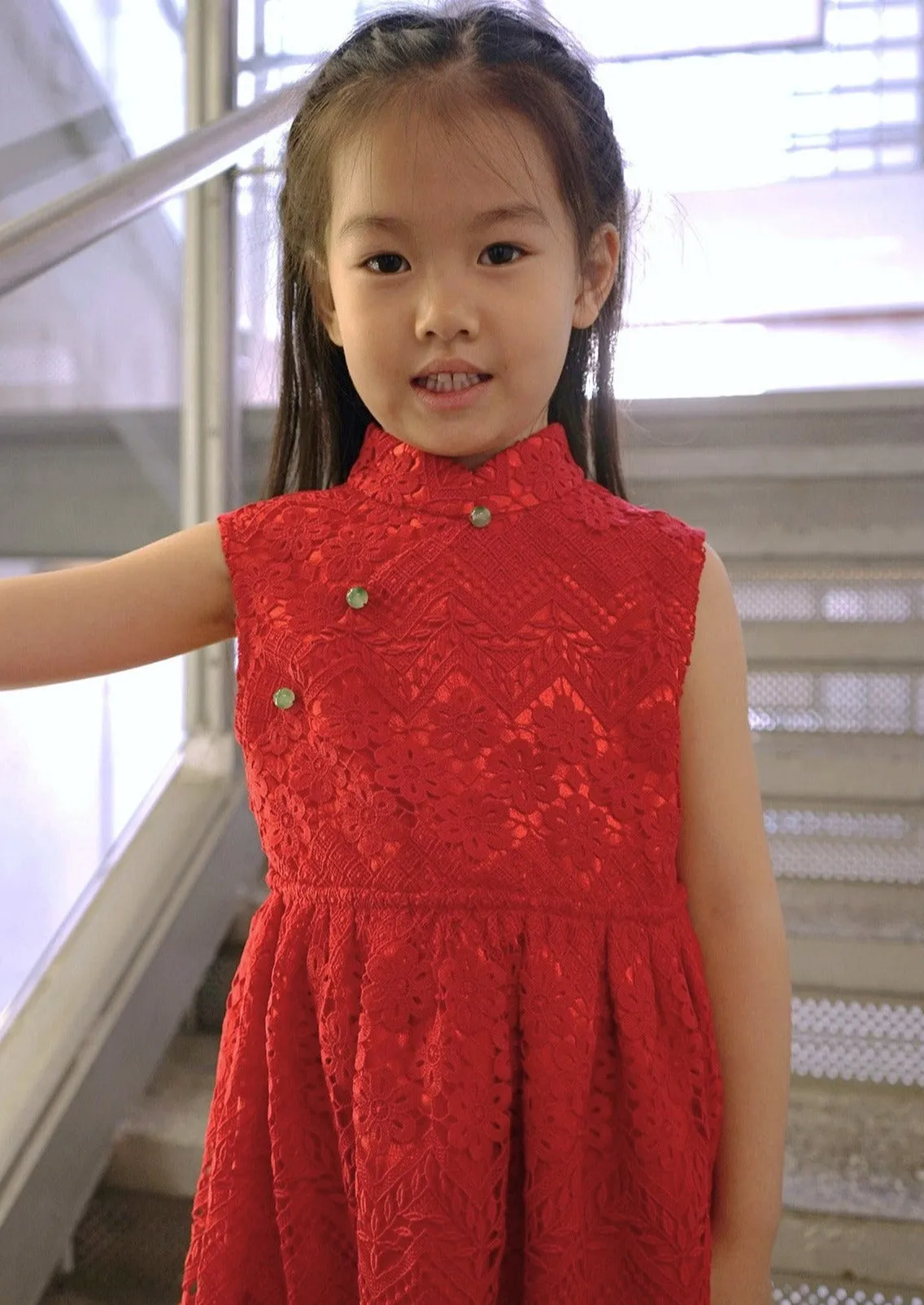 Kid's Sleeveless Lace Qipao