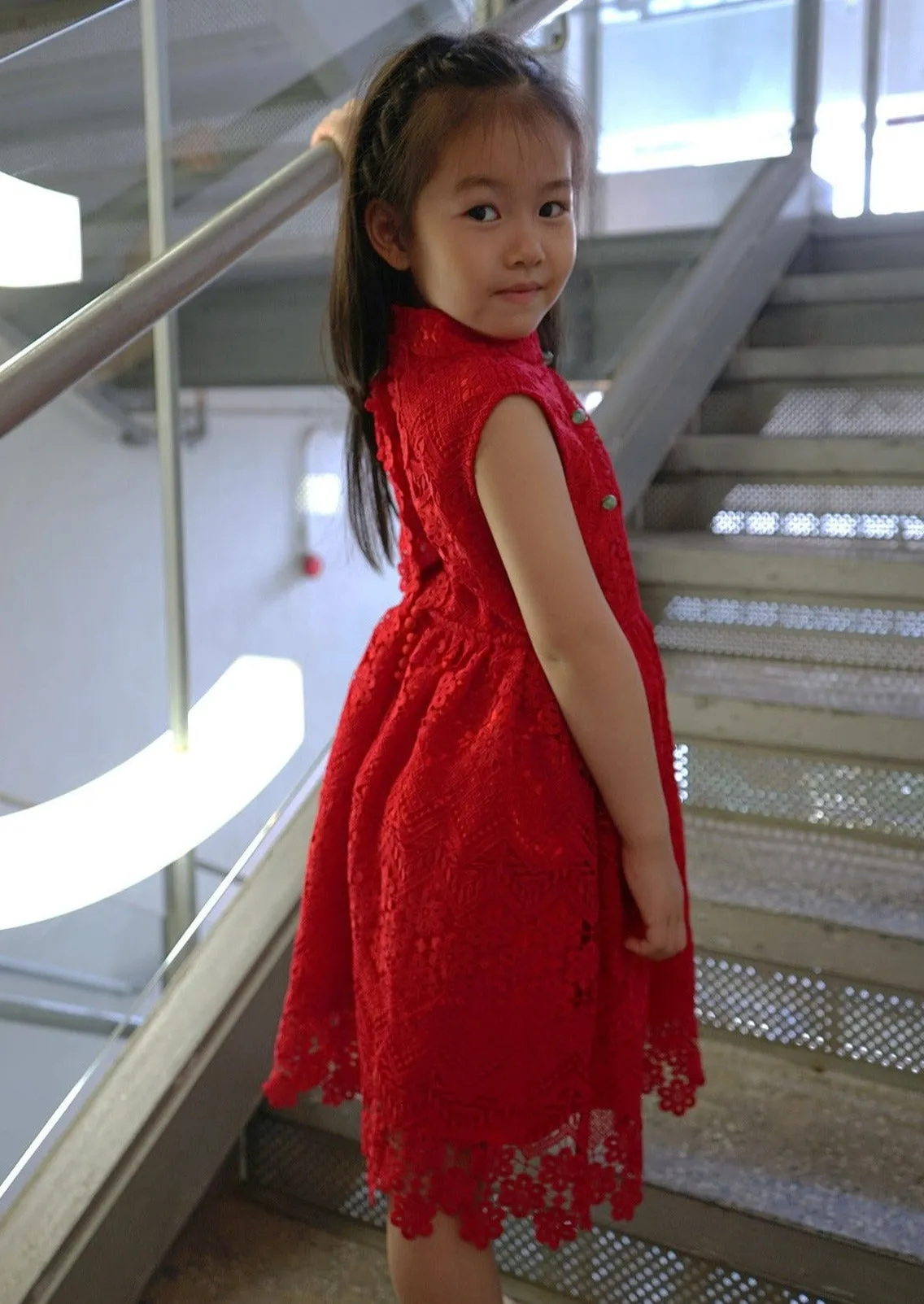 Kid's Sleeveless Lace Qipao