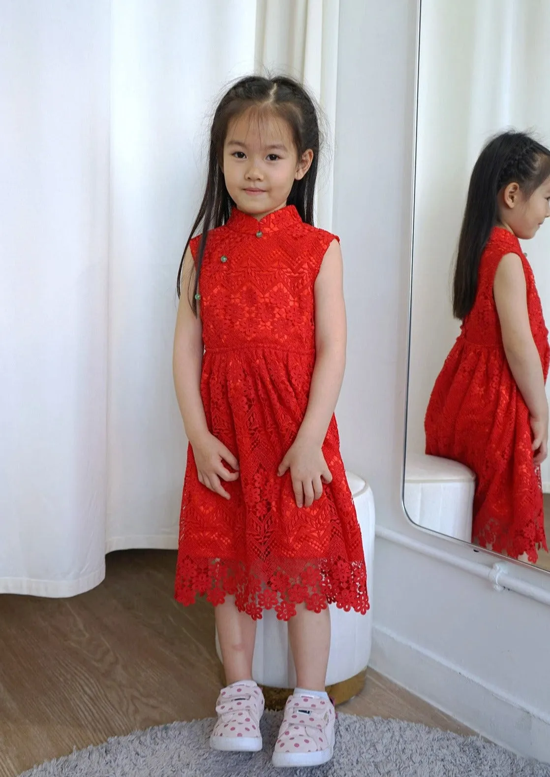 Kid's Sleeveless Lace Qipao