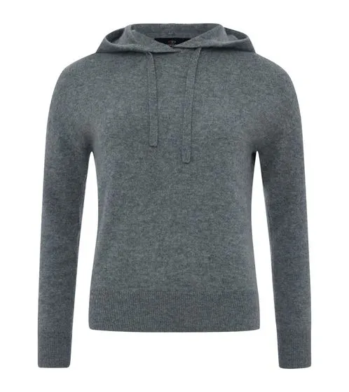 KKS STUDIOS Kurz Hoody Damen Kapuzen-Pullover aus 100% Kaschmir Sweater 7079 Dunkelgrau