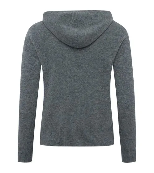 KKS STUDIOS Kurz Hoody Damen Kapuzen-Pullover aus 100% Kaschmir Sweater 7079 Dunkelgrau