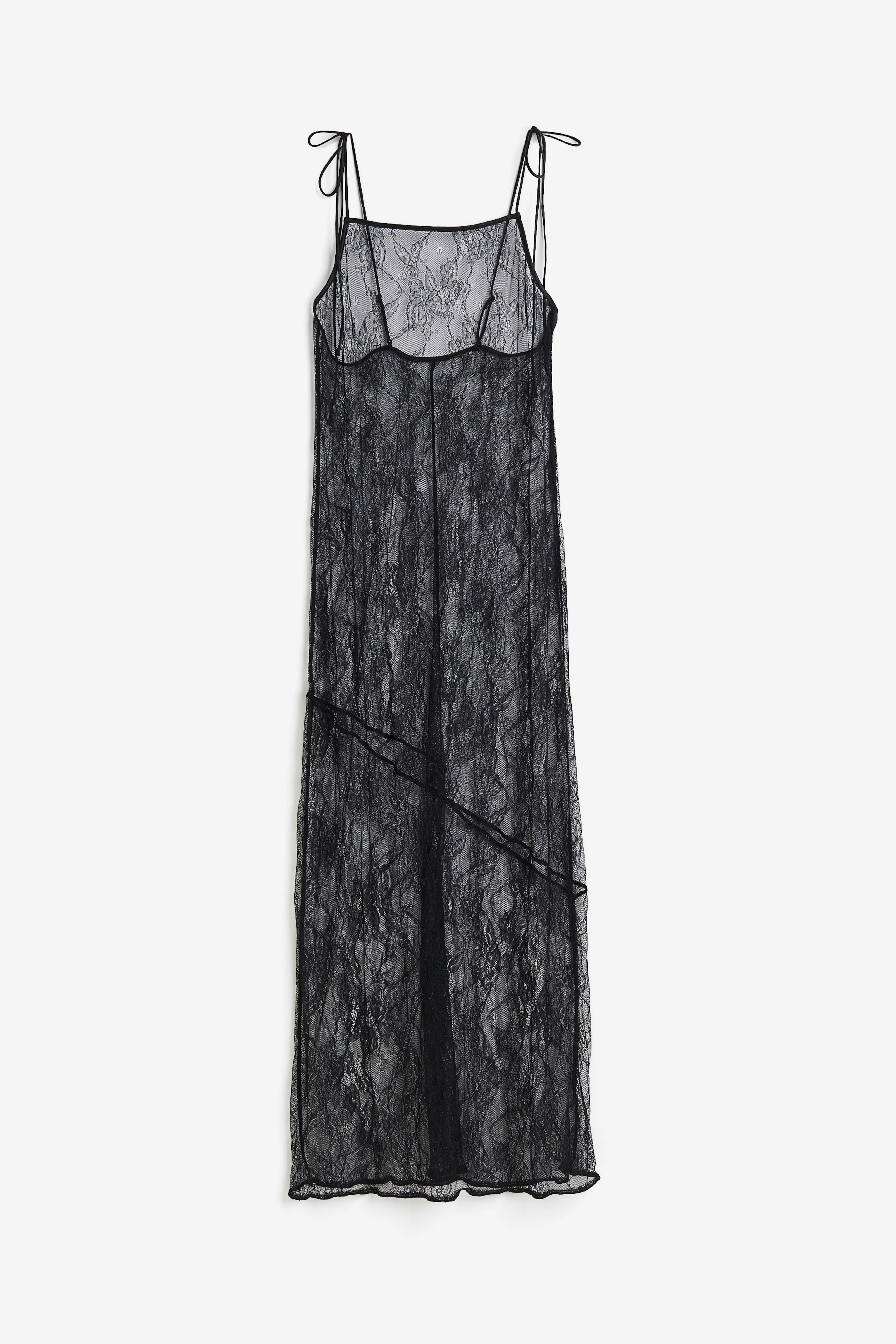 Lace nightslip - Sleeveless - Long - Black - Ladies | H&M GB