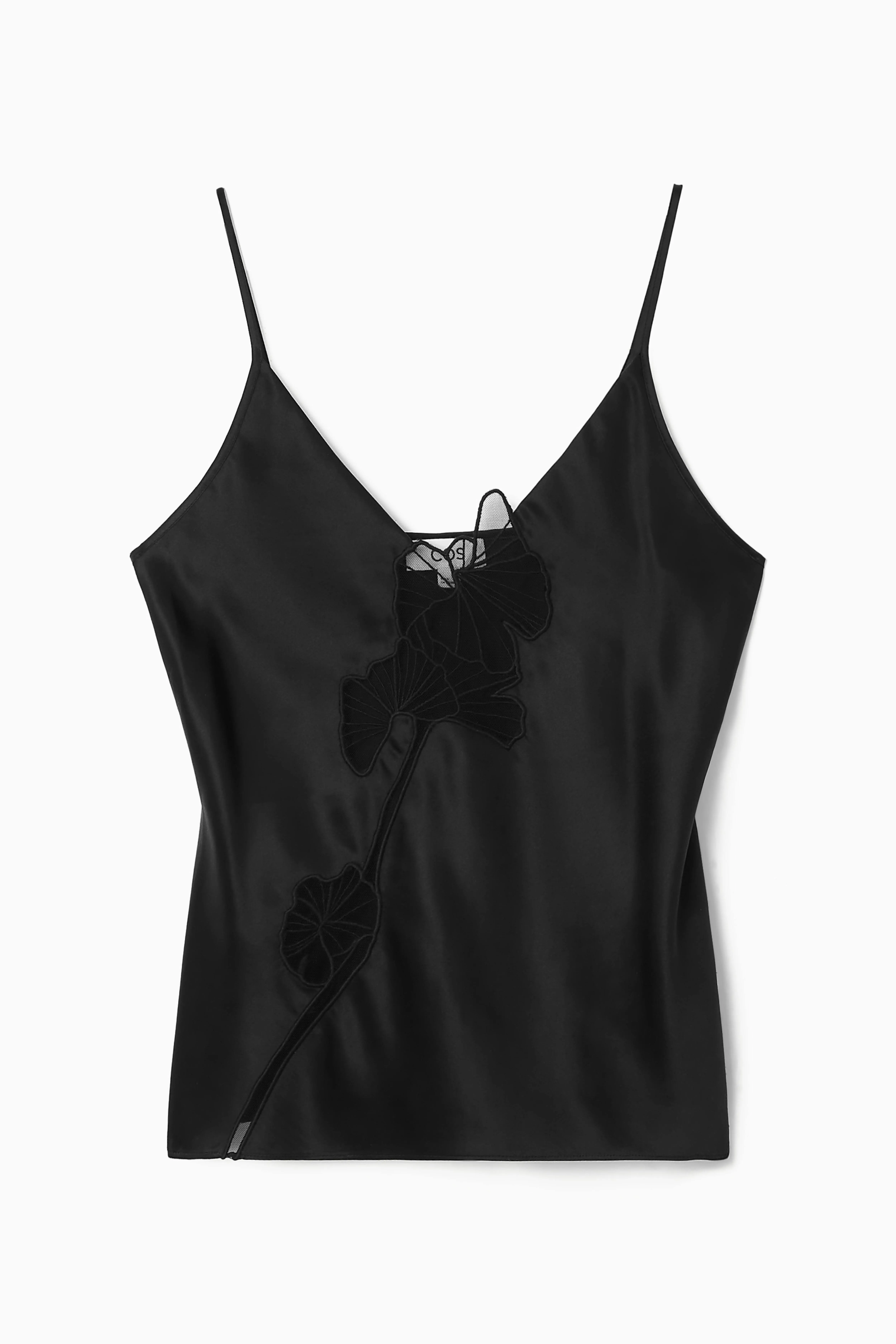 LACE-PANELLED SILK CAMISOLE - V-neck - Sleeveless - BLACK - Ladies | H&M GB