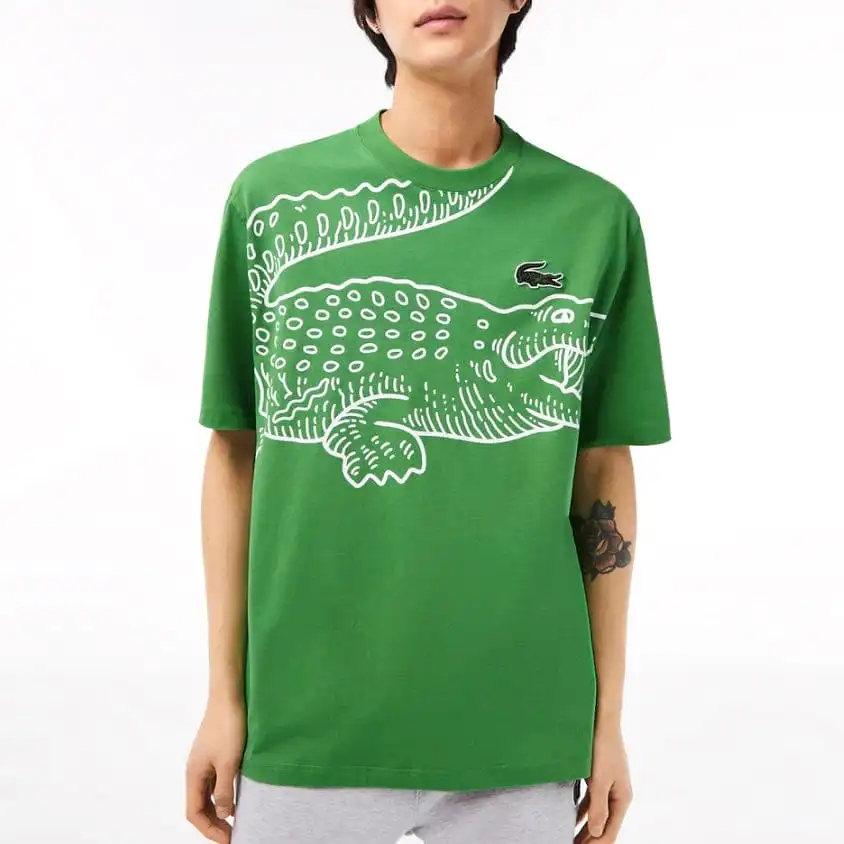 Lacoste Crew Neck Loose Fit Crocodile Print T Shirt (Green) TH5511-51