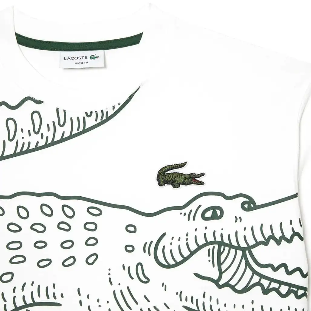 Lacoste Crew Neck Loose Fit Crocodile Print T Shirt (White) TH5511-51