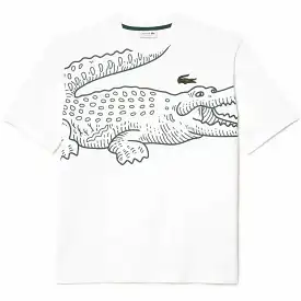 Lacoste Crew Neck Loose Fit Crocodile Print T Shirt (White) TH5511-51