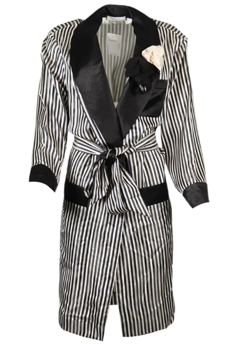 LANVIN BELTED STRIPED SILK ROBE FR 38 UK 10