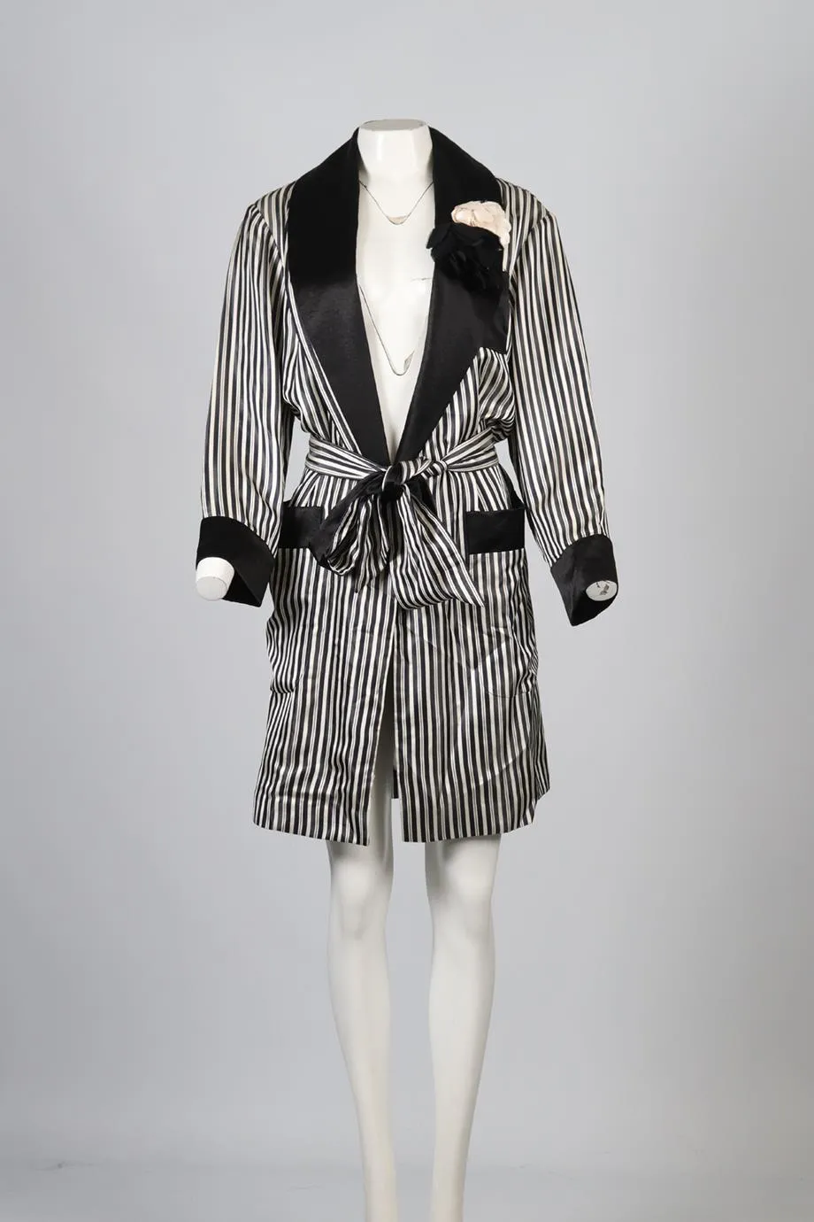 LANVIN BELTED STRIPED SILK ROBE FR 38 UK 10