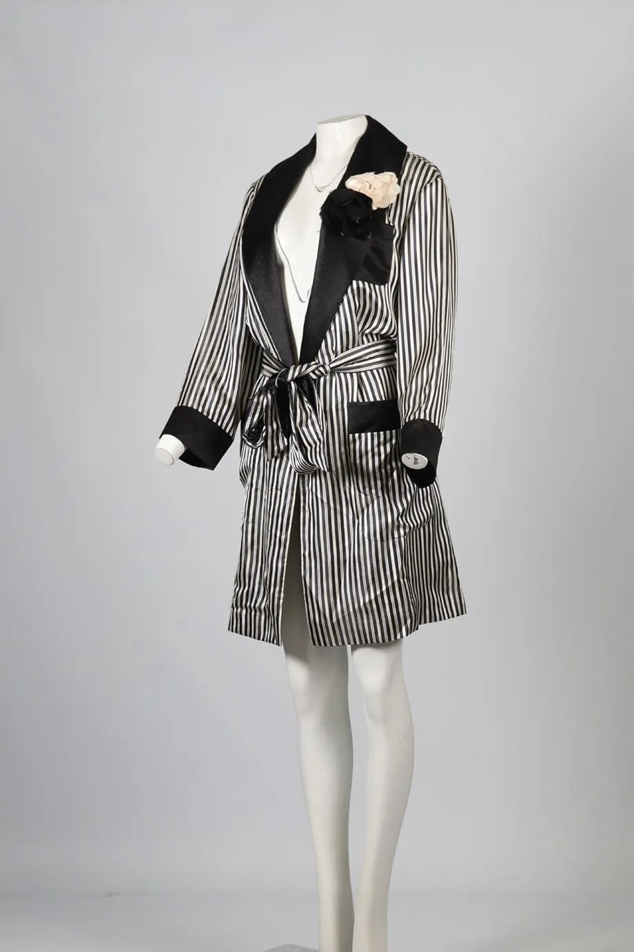 LANVIN BELTED STRIPED SILK ROBE FR 38 UK 10