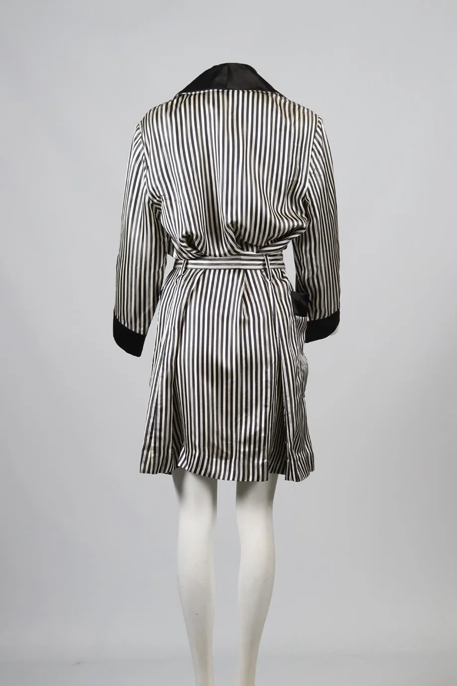 LANVIN BELTED STRIPED SILK ROBE FR 38 UK 10