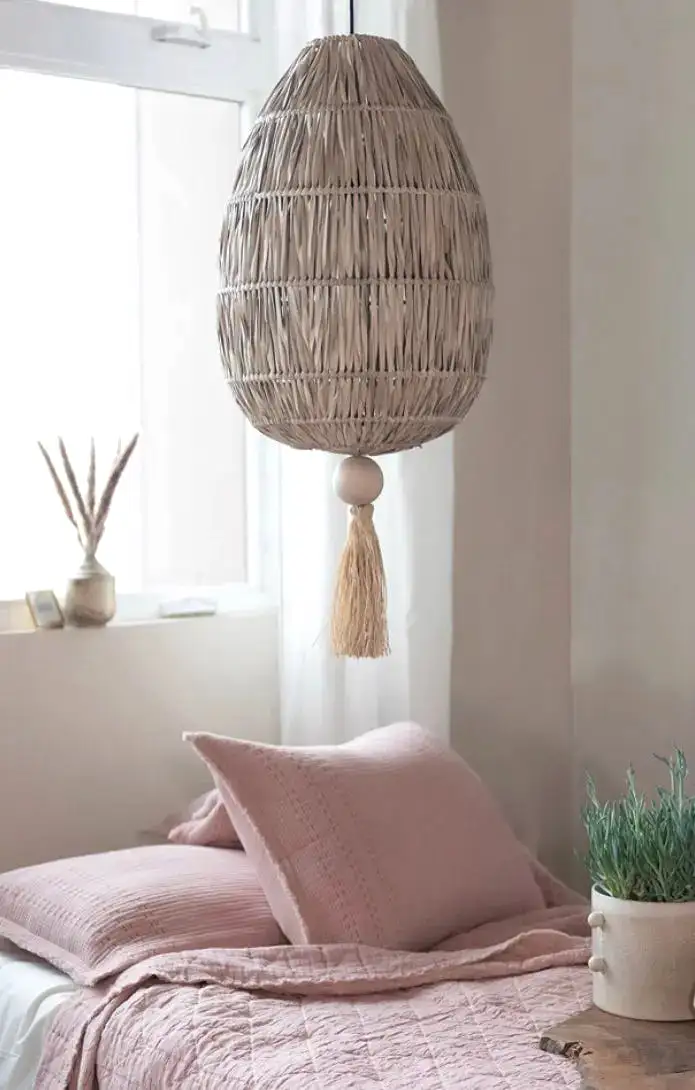 Large Hand Woven Rattan Pendant With Tassel