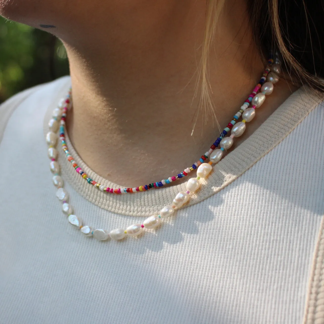 Limited Edition Major Color Double Pearl Seed Bead Strand Necklace