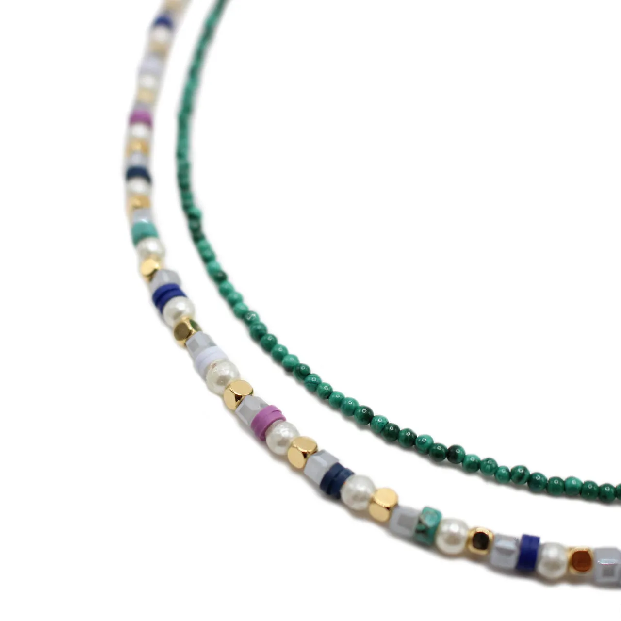 Limited Edition Major Color Double Stand Malachite Pearl Bead Necklace