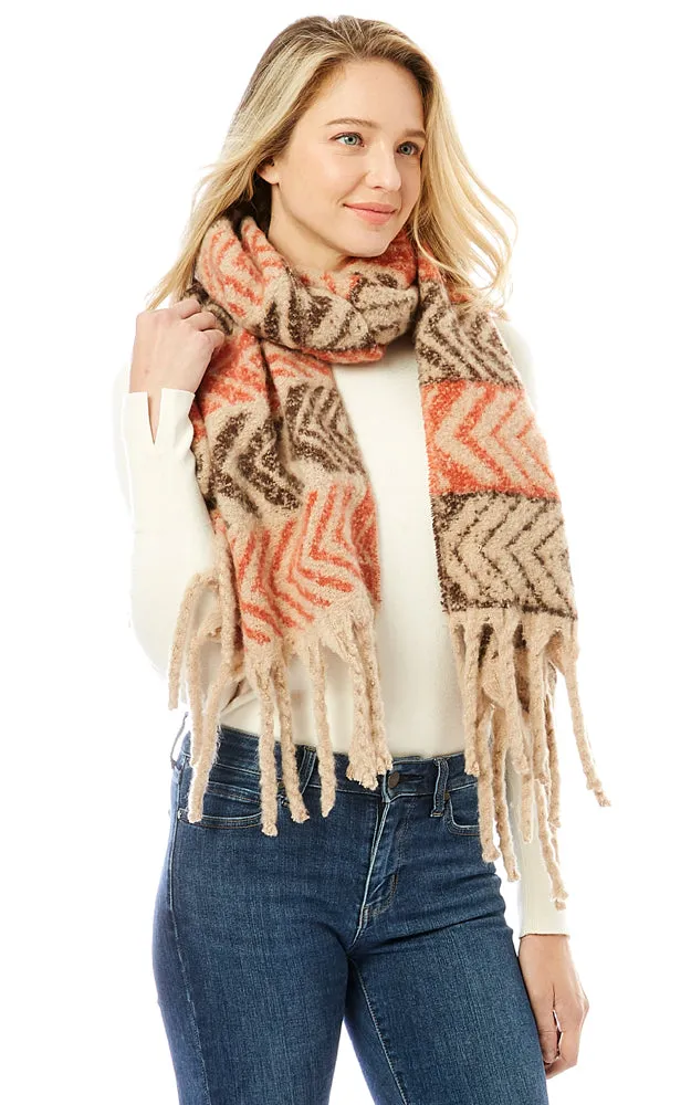 LOF1289 Aztec Pattern Soft Oblong Scarf w/Fringes