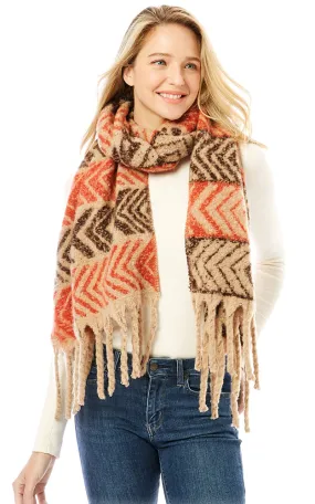 LOF1289 Aztec Pattern Soft Oblong Scarf w/Fringes