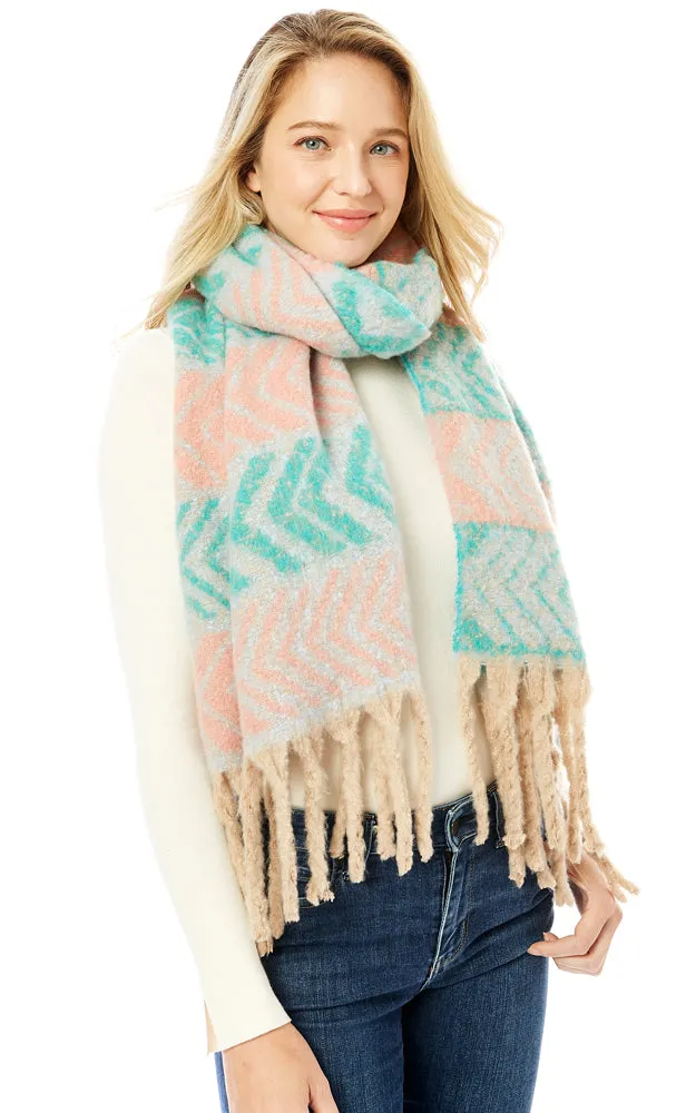 LOF1289 Aztec Pattern Soft Oblong Scarf w/Fringes