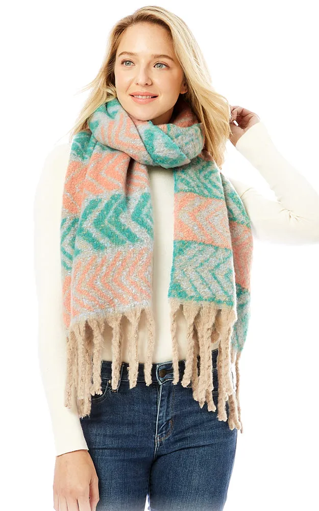 LOF1289 Aztec Pattern Soft Oblong Scarf w/Fringes