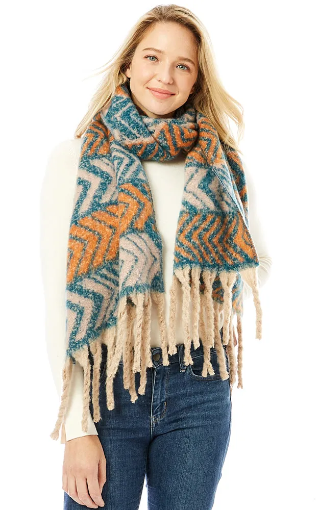 LOF1289 Aztec Pattern Soft Oblong Scarf w/Fringes