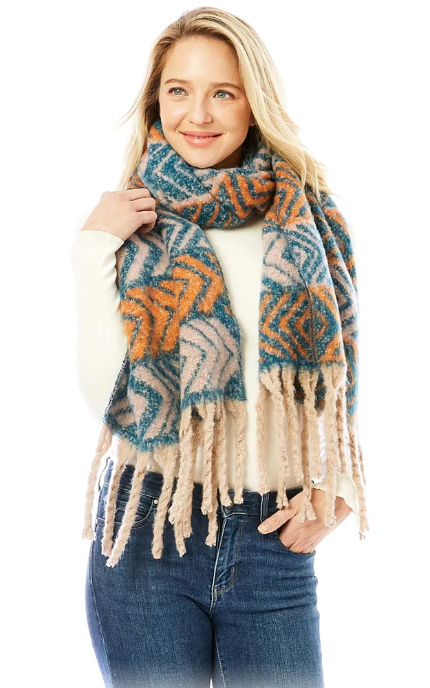 LOF1289 Aztec Pattern Soft Oblong Scarf w/Fringes