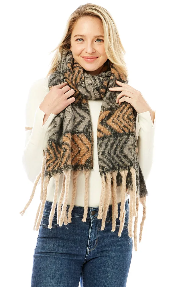 LOF1289 Aztec Pattern Soft Oblong Scarf w/Fringes