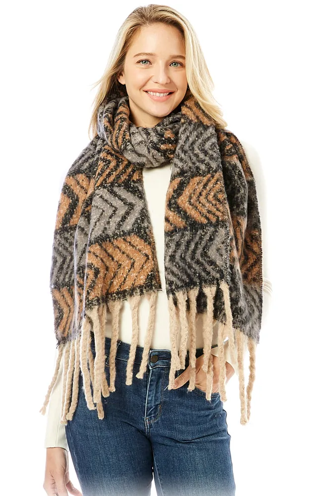 LOF1289 Aztec Pattern Soft Oblong Scarf w/Fringes