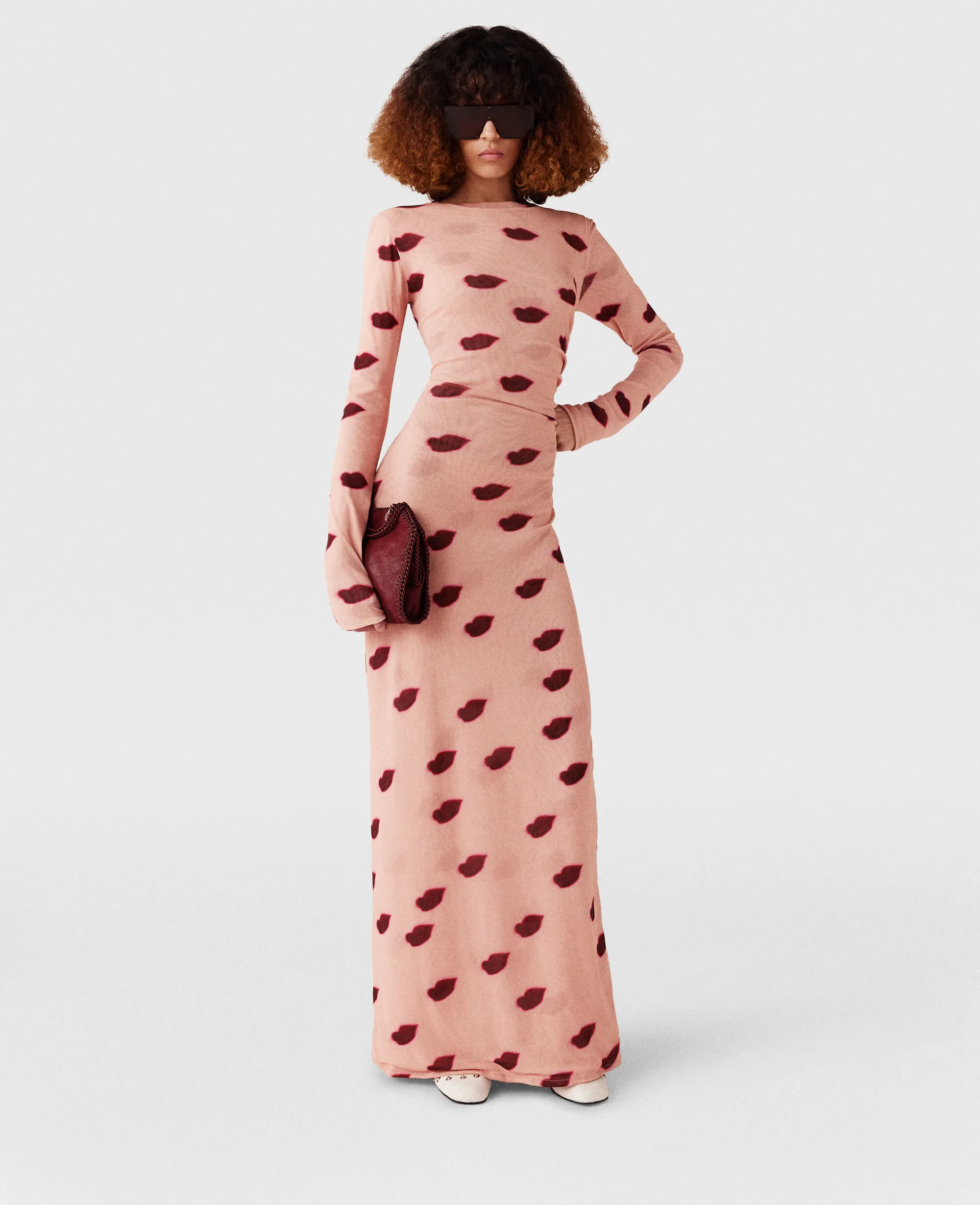 Long-Sleeve Lips Print Maxi Dress