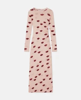 Long-Sleeve Lips Print Maxi Dress