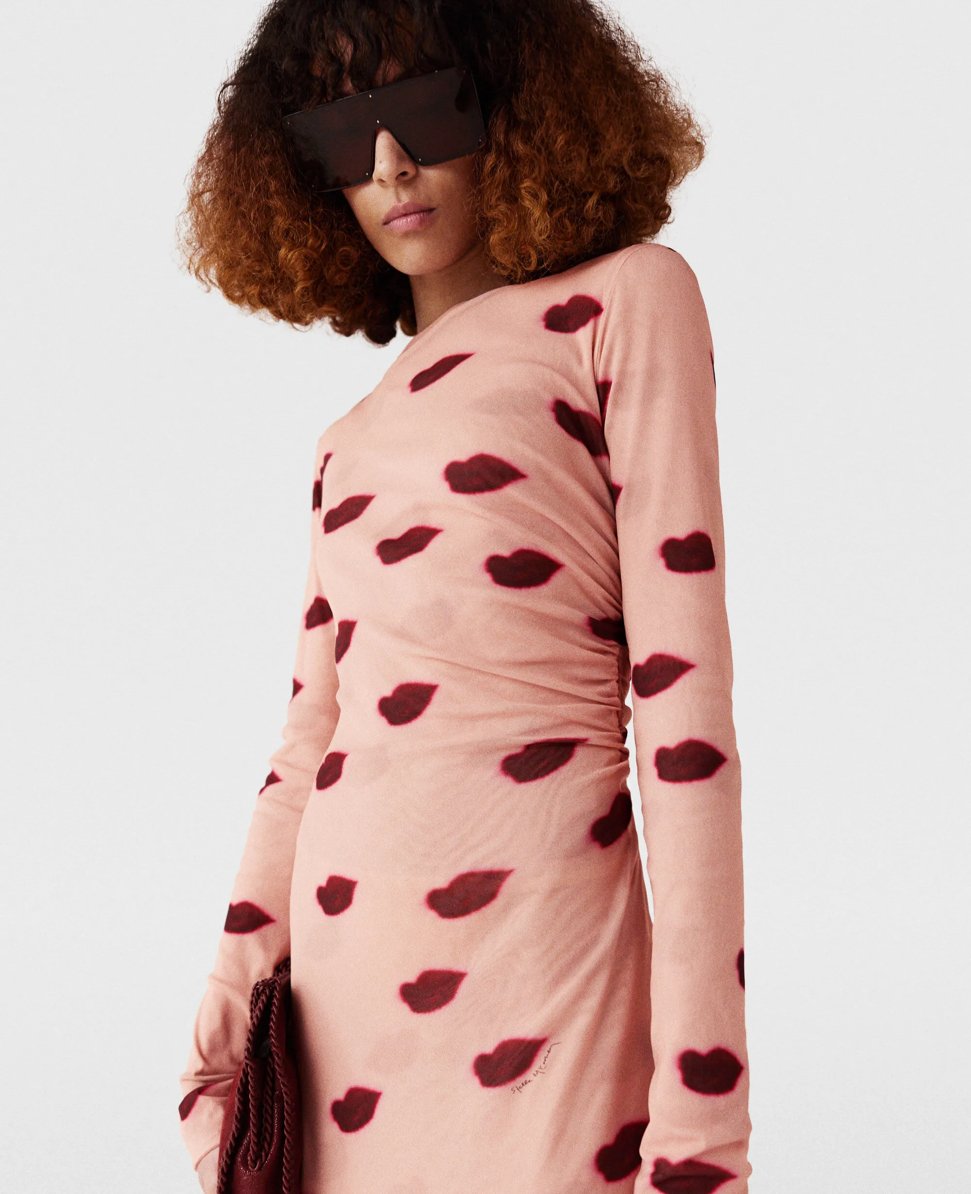 Long-Sleeve Lips Print Maxi Dress