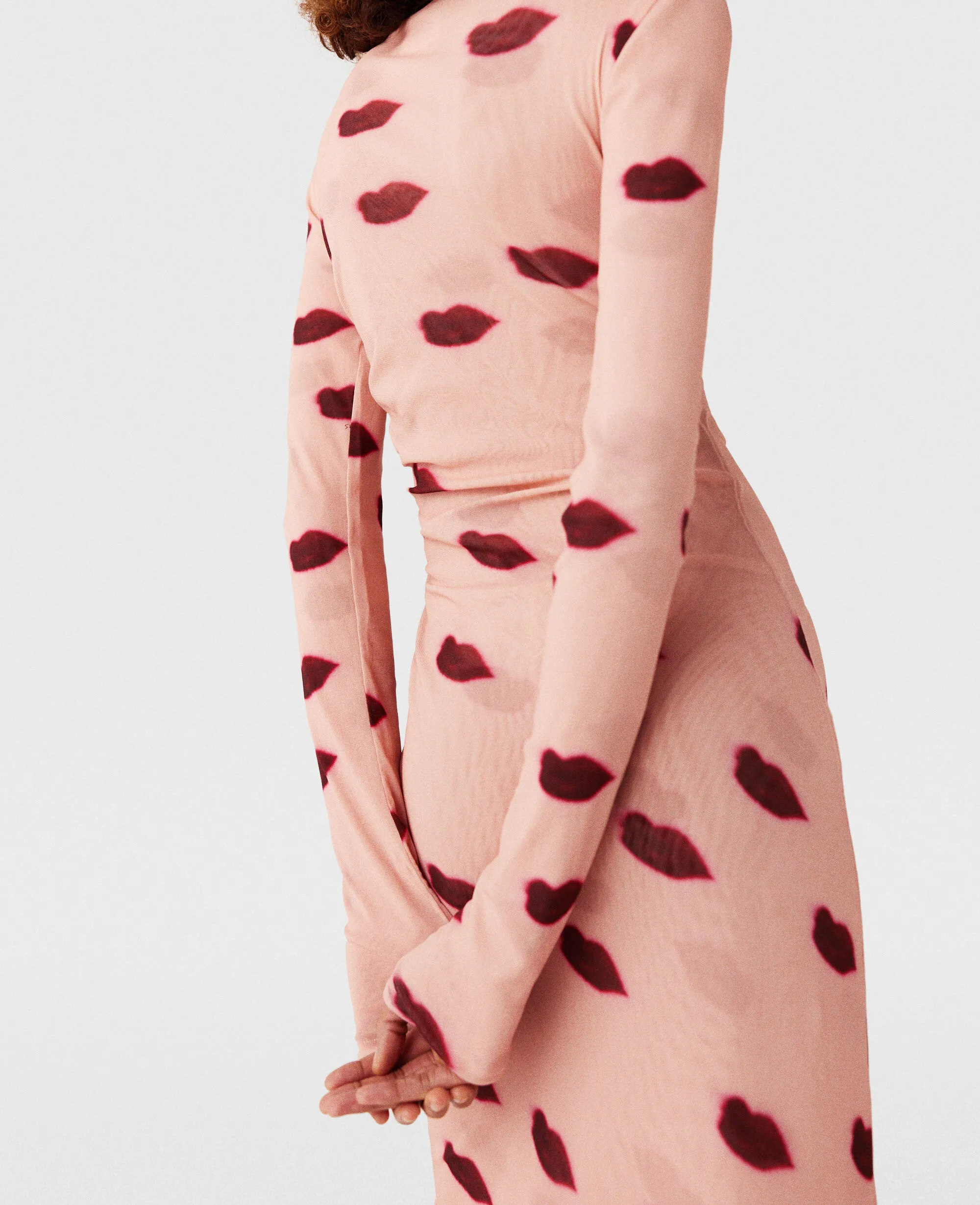 Long-Sleeve Lips Print Maxi Dress