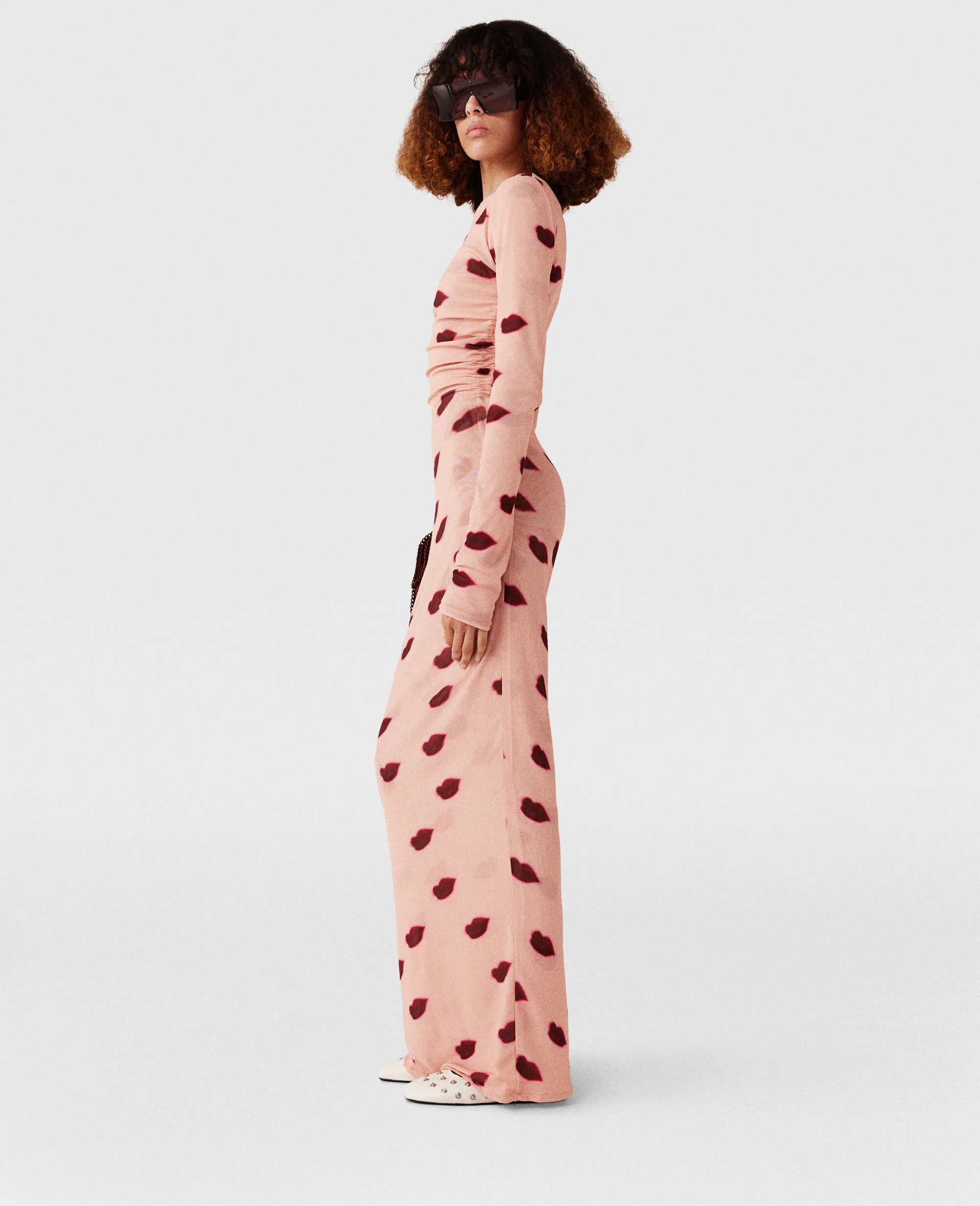 Long-Sleeve Lips Print Maxi Dress