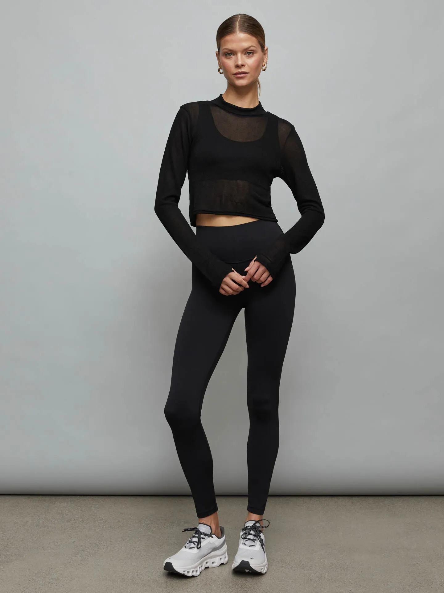 Long-sleeve Mesh Top - Black