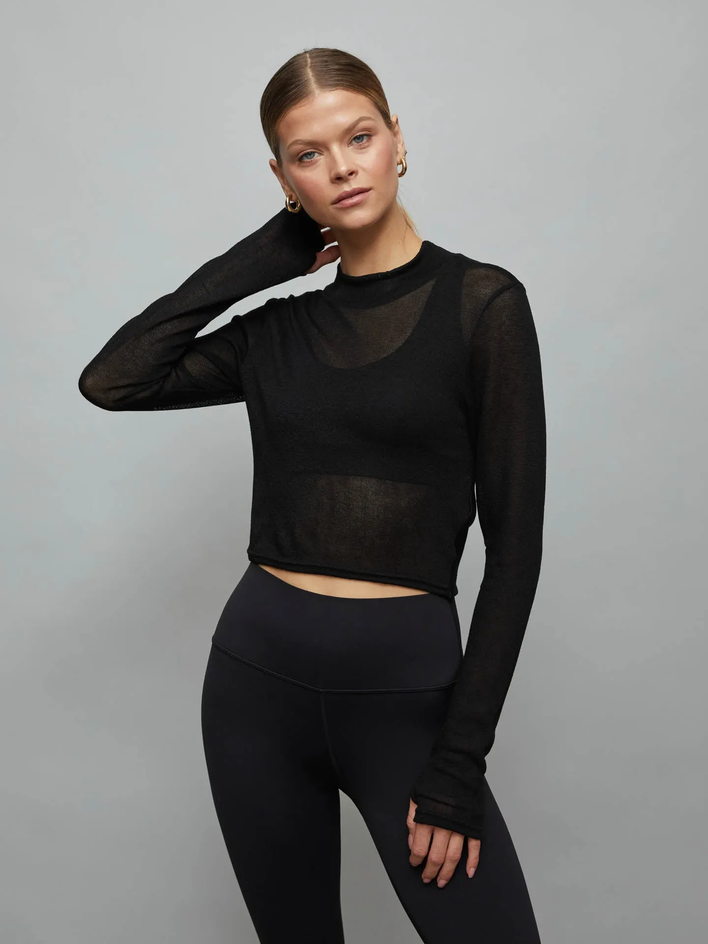 Long-sleeve Mesh Top - Black