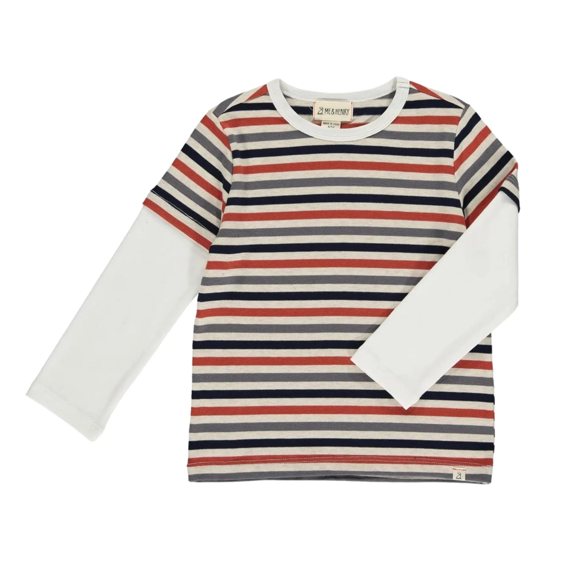 Me & Henry Multi Brown Stripe CAMERON Mock Sleeve Tee