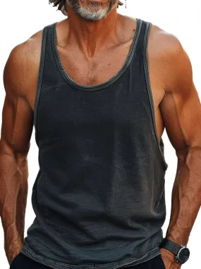 Men's Round Neck Retro Solid Color Casual Tank Top