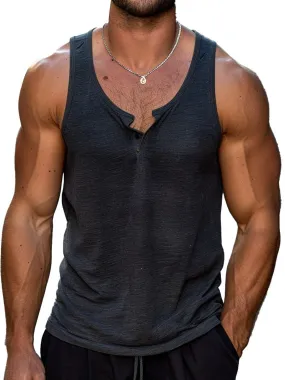 Men's Solid Color Half Round Neck Casual Tank Top