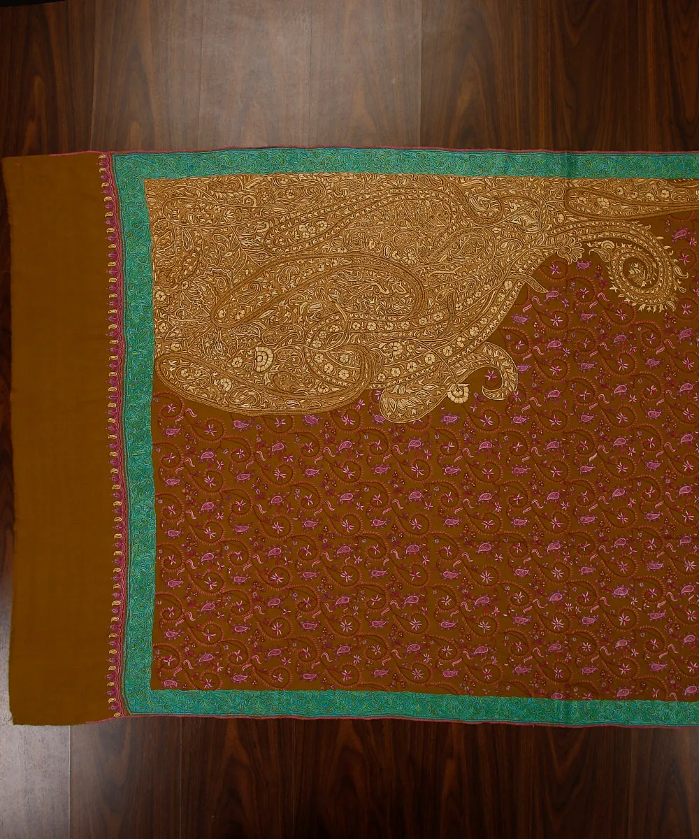 Moss Green Handwoven Pure Pashmina Shawl with Floral Jaal