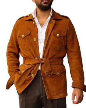 Multi-Pocket Lapel Lace-Up Solid Suede Casual Jacket