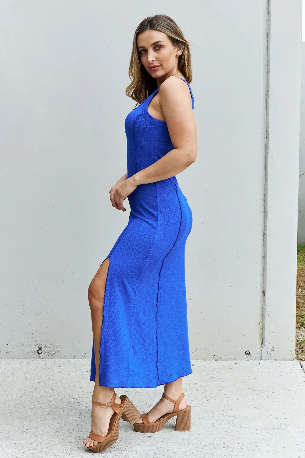 Notch Neck Maxi Dress Cobalt Blue