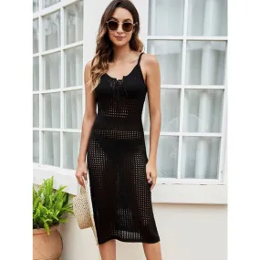 Openwork Lace-Up Sleeveless Cover Up